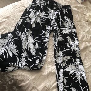 Floral Black and White Wide Leg Pants